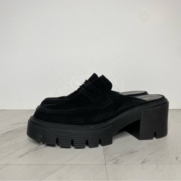 Stuart Weitzman Soho Black Suede Platform Heeled Mule 7B - Picture 14 of 14